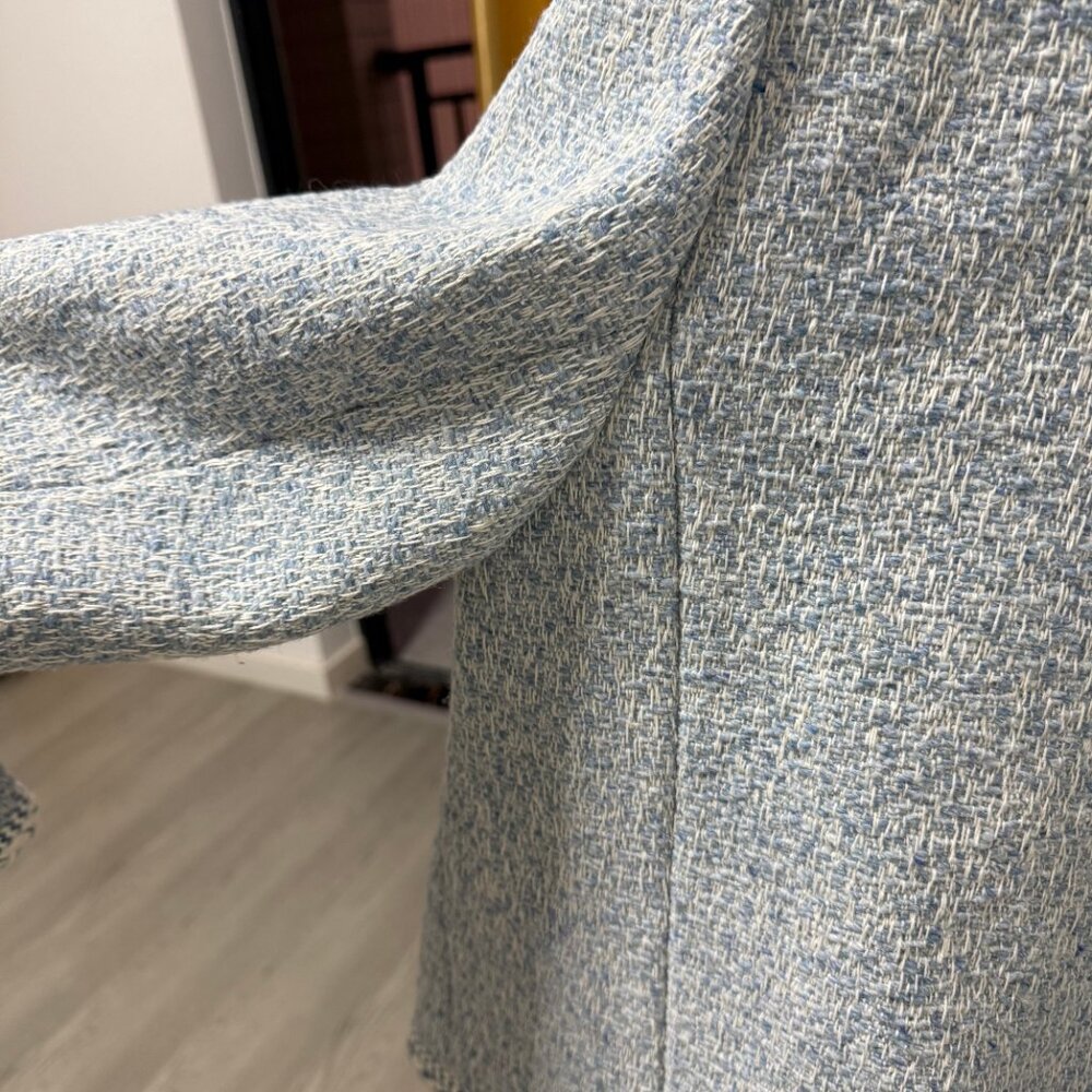 CELINE  baby blue white wool cotton boucle tweed trim jacket - Picture 8 of 9